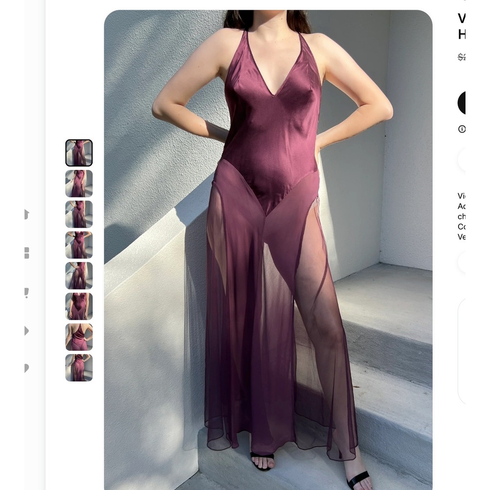 Victorias Secret | Vintage Y2K 2003 Plum Purple Silk Halter Maxi Chemise - Picture 8 of 13